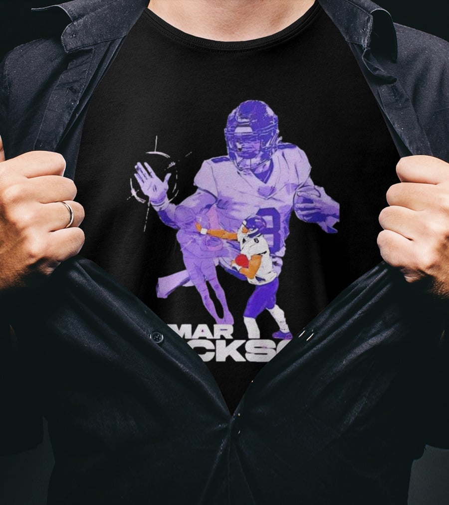 Lamar Jackson Baltimore Ravens NFL Stiff Arm Dynamic Action Play T-Shirt