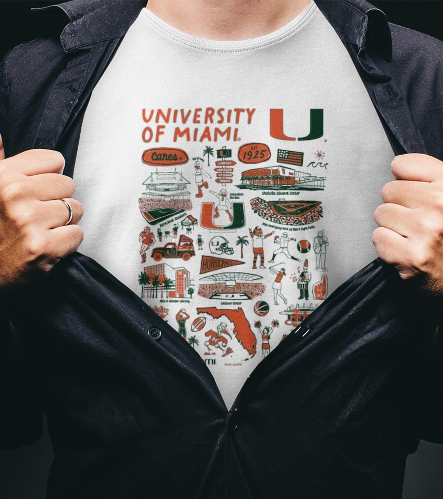 University Of Miami Canes Est 1925 Tropical Park Miami Dade Orange Bowl Gables Hurricanes Umiami T-Shirt