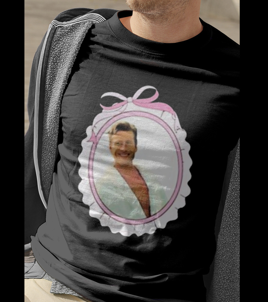 Cherrydaze Glen Powell Pink Ribbon Scalloped Frame T-Shirt