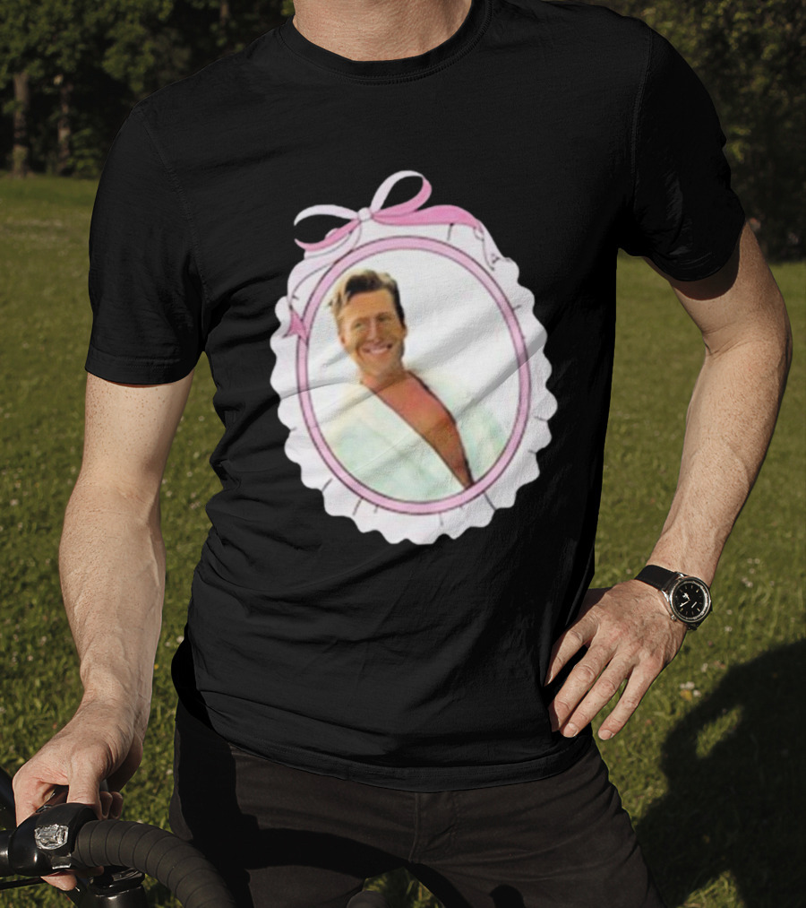 Cherrydaze Glen Powell Pink Ribbon Scalloped Frame T-Shirt