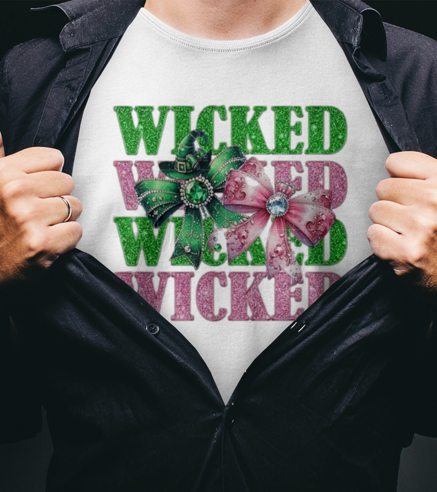 Wicked Coquette Glitter Green Pink Bow Hat T-Shirt