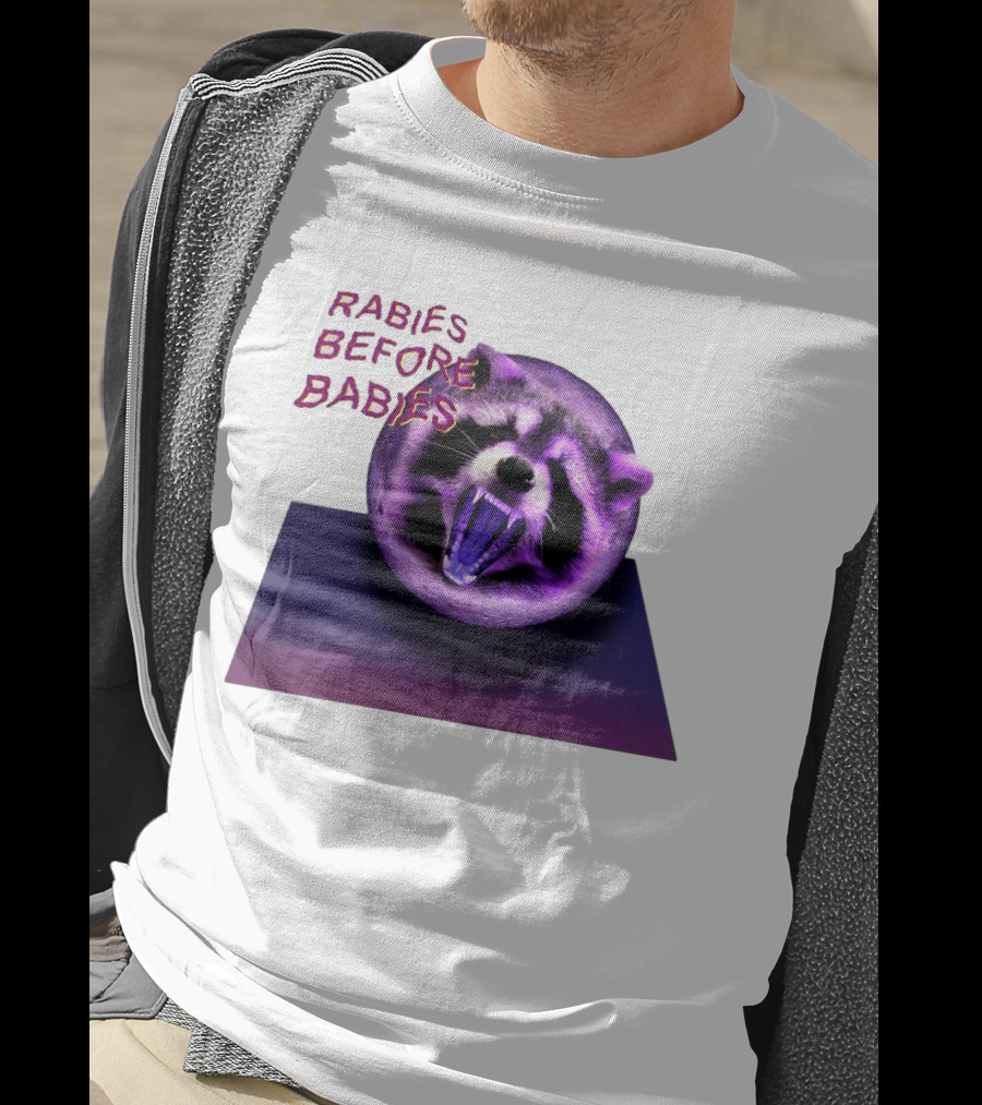 Rabies Before Babies Raccoon Spherical Illusion T-Shirt