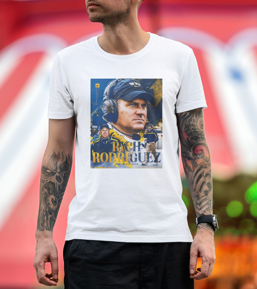 Rich Rodriguez Head Football Coach West Virginia Mountaineers Spot The Ball Iconic Coaching T-Shirt