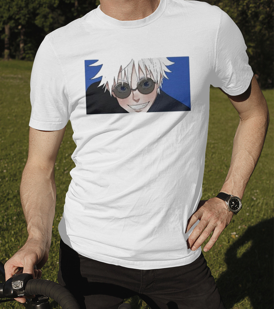 Young Gojo Anime Manga Character Blue Background T-Shirt
