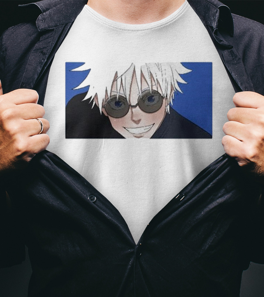 Young Gojo Anime Manga Character Blue Background T-Shirt