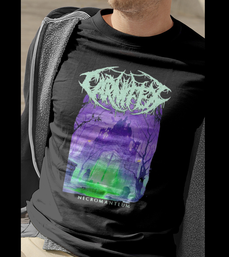 Carnifex Necromanteum Haunted Gothic Castle With Glowing Green And Purple Portal T-Shirt