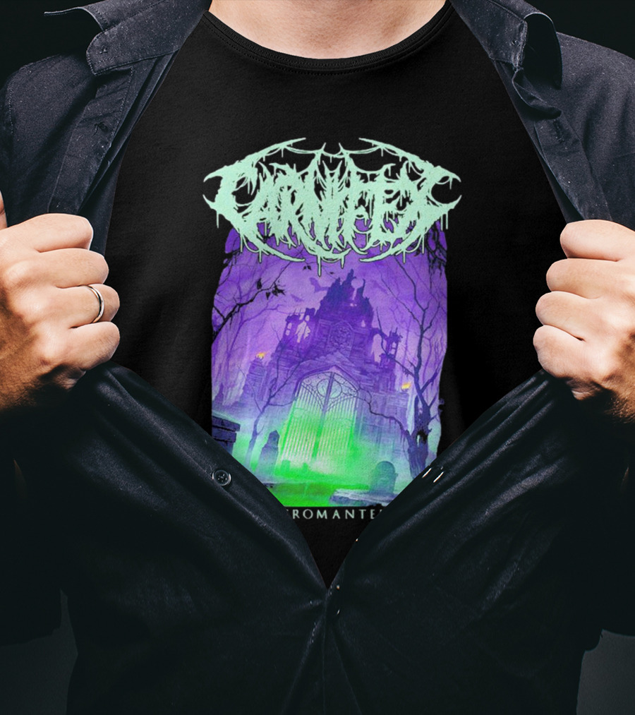Carnifex Necromanteum Haunted Gothic Castle With Glowing Green And Purple Portal T-Shirt