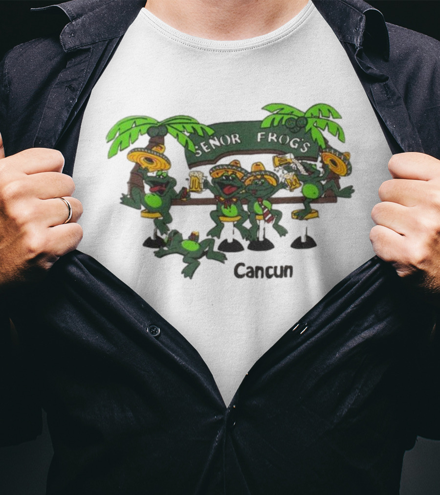 Señor Frog’s Cancun Mexico Palm Trees And Frogs With Sombreros T-Shirt