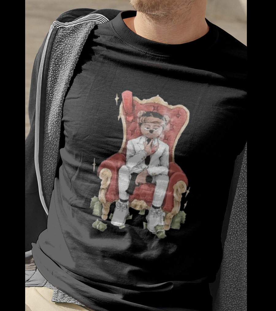 Top Kid Korro Sitting On Red Throne With Money Rolls And Suit T-Shirt