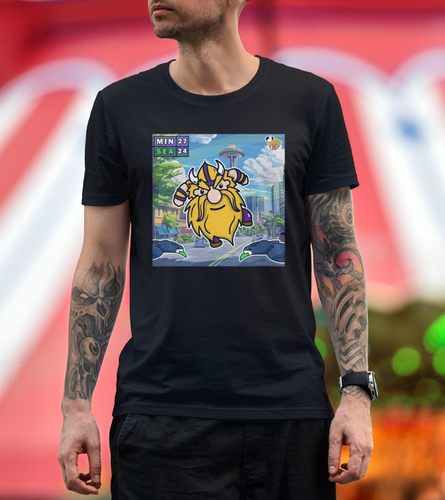 Minnesota Vikings 27-24 Seattle Seahawks Week 16 NFL Victory Cartoon Scene T-Shirt