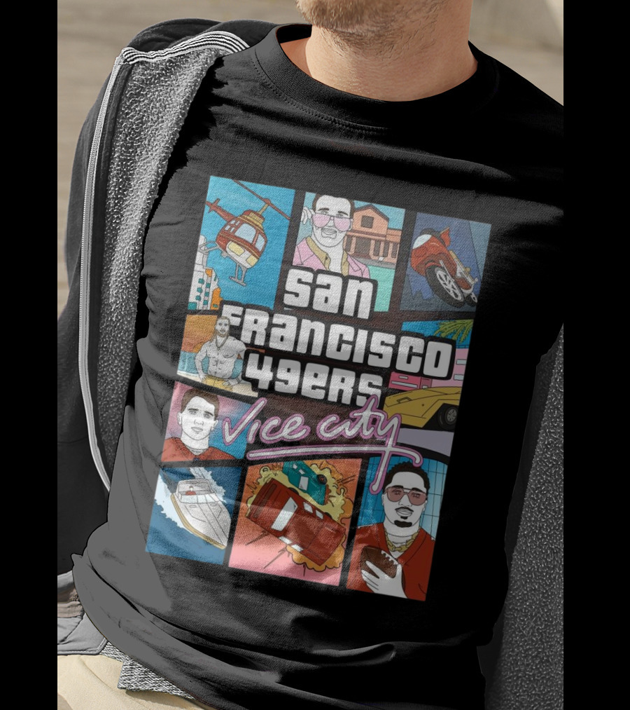 San Francisco 49ers Vice City Helicopter Car Yacht Football T-Shirt