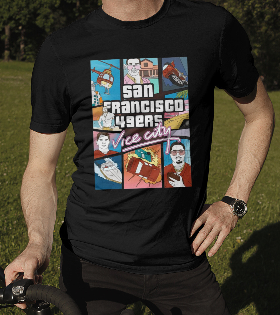 San Francisco 49ers Vice City Helicopter Car Yacht Football T-Shirt