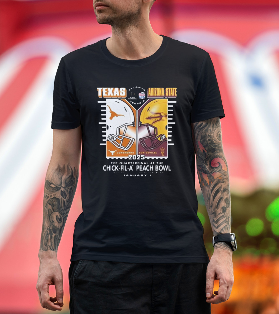 Texas Longhorns vs Arizona State Sun Devils 2025 CFP Quarterfinal Chick-fil-A Peach Bowl January 1 Atlanta Georgia T-Shirt