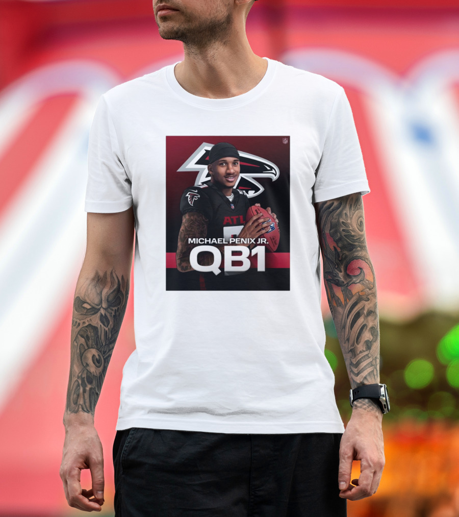 Atlanta Falcons Michael Penix Jr QB1 Football Star in Team Colors T-Shirt