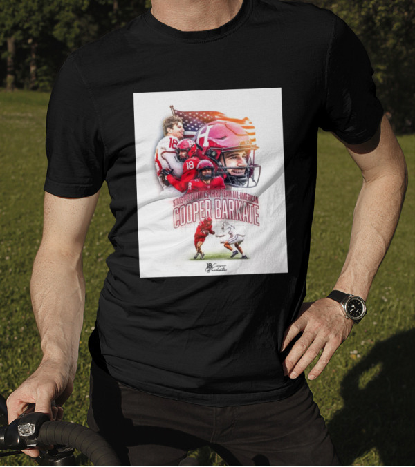 Stats Perform FCS Third Team All-American Cooper Barkate Harvard Crimson Football American Flag T-Shirt