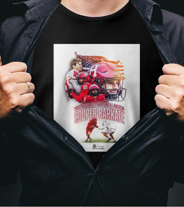 Stats Perform FCS Third Team All-American Cooper Barkate Harvard Crimson Football American Flag T-Shirt
