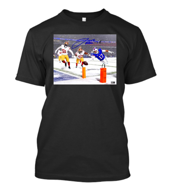 Josh Allen Snow Buffalo Bills Vs San Francisco 49ers Pylon Dive Signature Photo T-Shirt