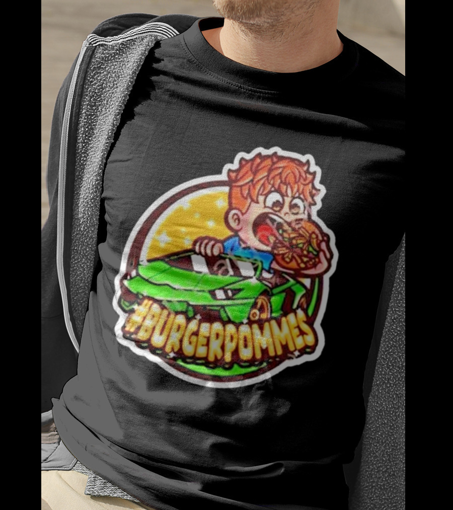 Lukas Eating Burger In Green Car #Burgerpommes T-Shirt