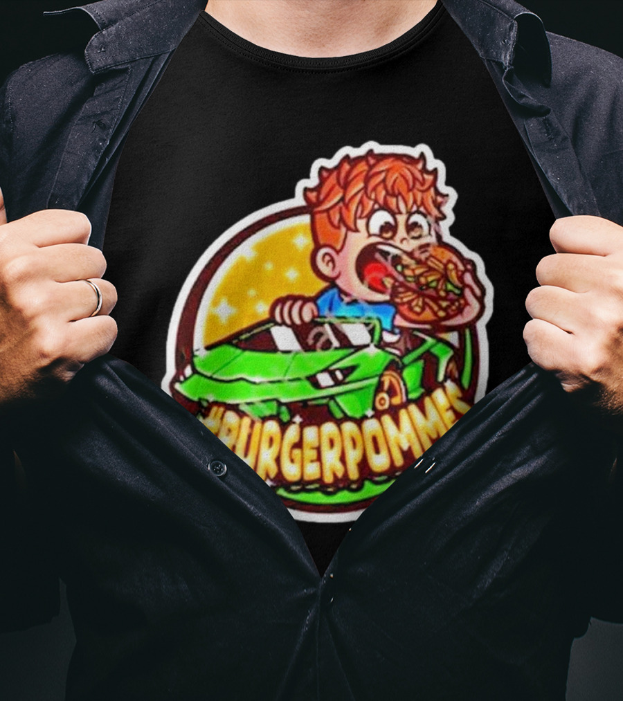 Lukas Eating Burger In Green Car #Burgerpommes T-Shirt