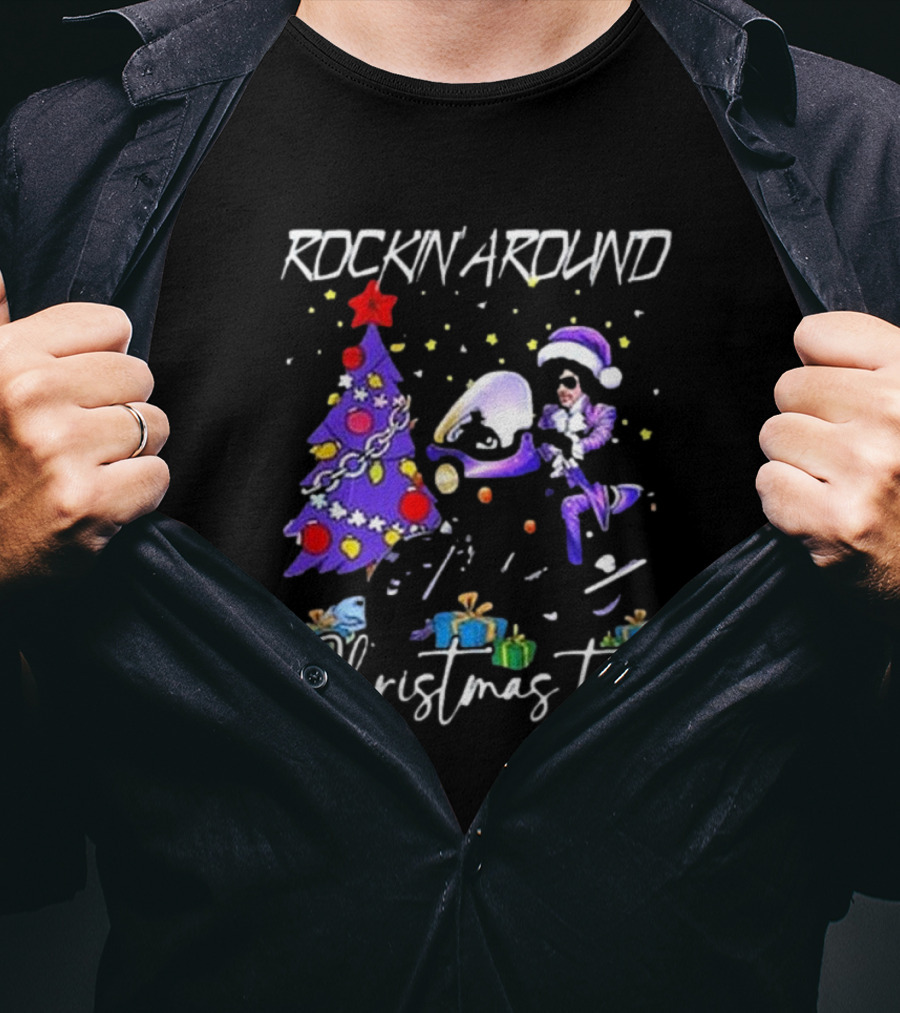 Rockin' Around Christmas Tree In Purple Outfit With Holiday Gifts T-Shirt