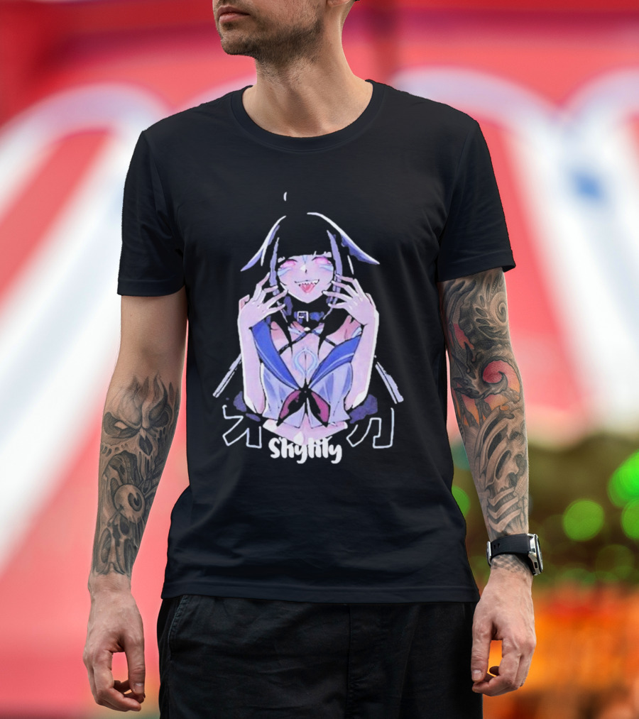 Shylily Yandere Anime Character with Fanged Smile and Pointed Ears T-Shirt