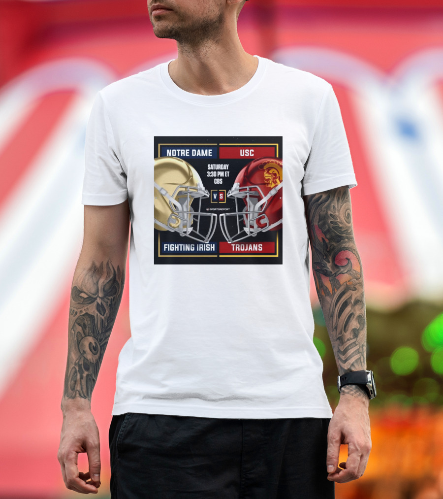 Notre Dame Fighting Irish Vs USC Trojans Saturday 3:30 PM ET CBS Helmet Matchup T-Shirt
