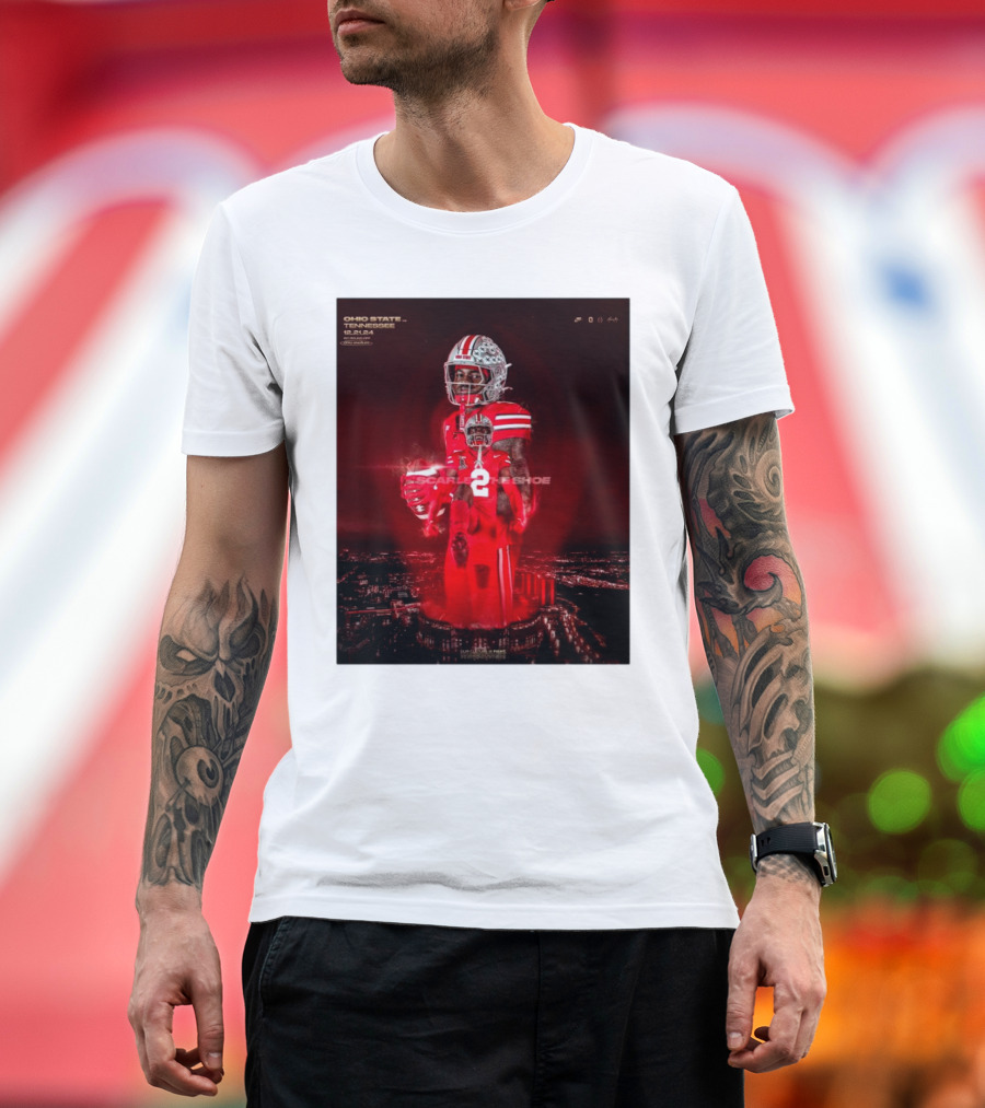 Ohio State Buckeyes vs Tennessee Vols Caleb Downs Jeremiah Smith 12 21 24 Scarlet for the Shoe CFP T-Shirt