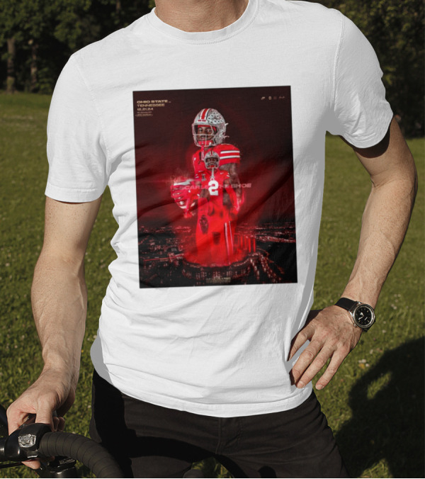 Ohio State Buckeyes Vs Tennessee Vols Caleb Downs Jeremiah Smith 12 21 24 Scarlet For The Shoe CFP T-Shirt