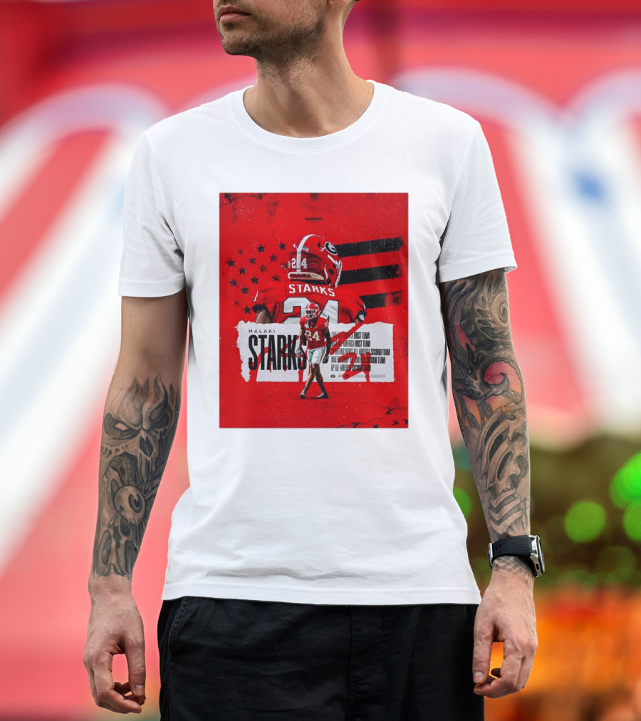 Georgia Bulldogs Malaki Starks FWAA AFCA All-America First Team Football Star T-Shirt