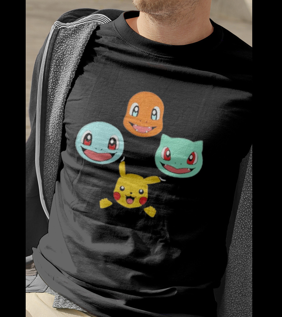 Pokemon Bohemian Rhapsody Charmander Squirtle Bulbasaur Pikachu Faces T-Shirt