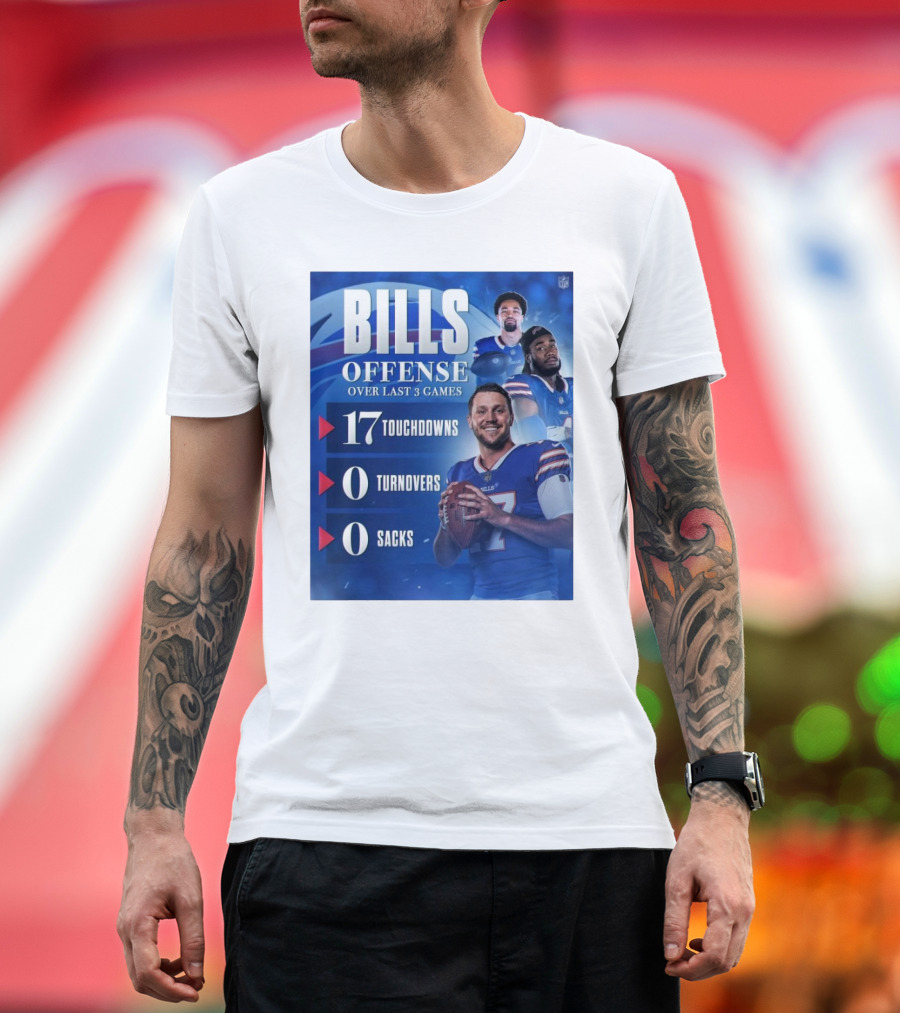 Buffalo Bills Offense Over Last 3 Games 17 Touchdowns 0 Turnovers 0 Sacks NFL T-Shirt