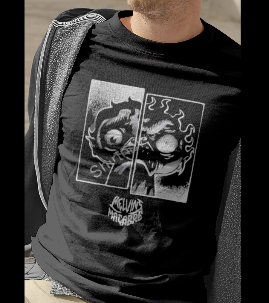 MeatCanyon Merch Melvin’s Macabre Split Face Creepy Comic T-Shirt