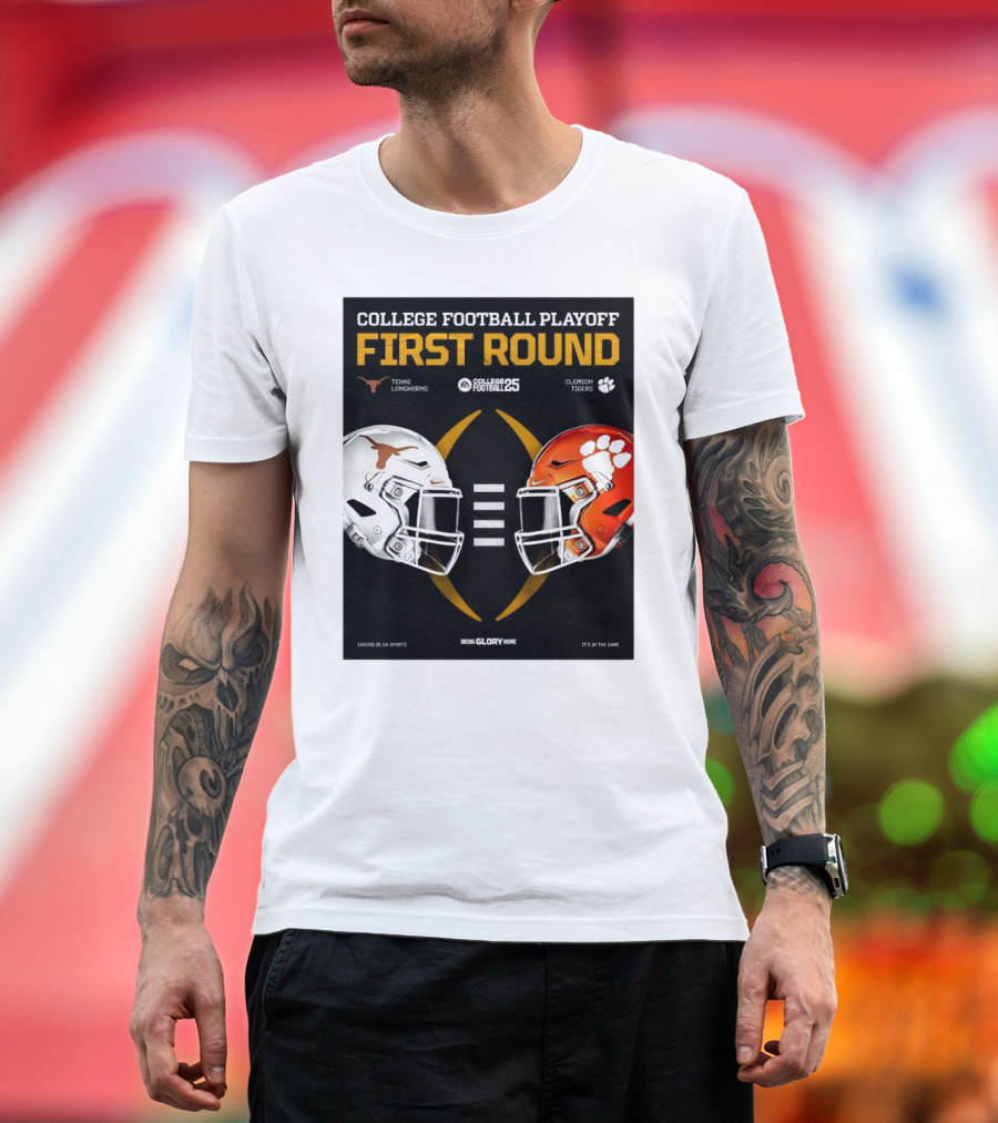 Texas Longhorns Vs Clemson Tigers Helmet College Football Playoff 2025 First Round Bring Glory Home T-Shirt