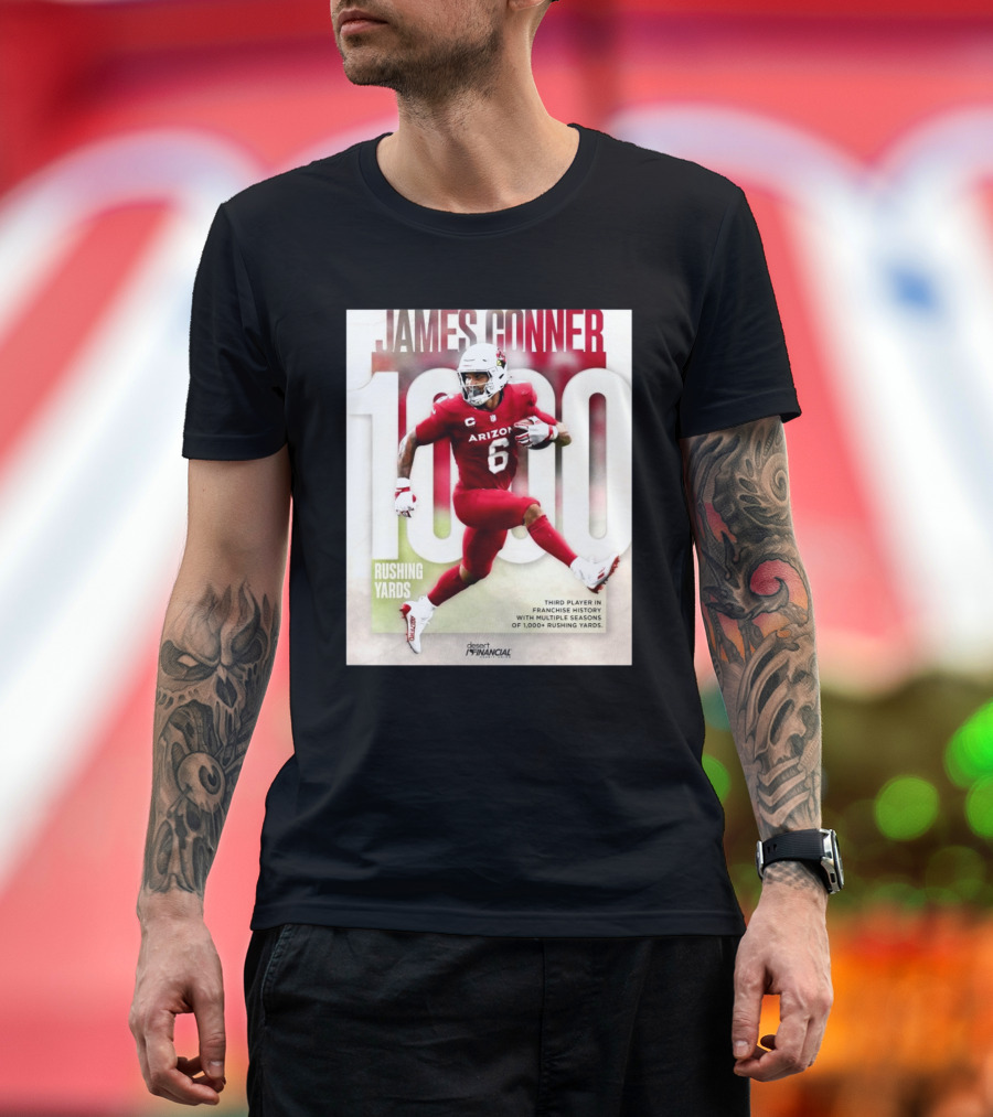 James Conner Arizona Cardinals 1,000 Rushing Yards Third Player Franchise History T-Shirt
