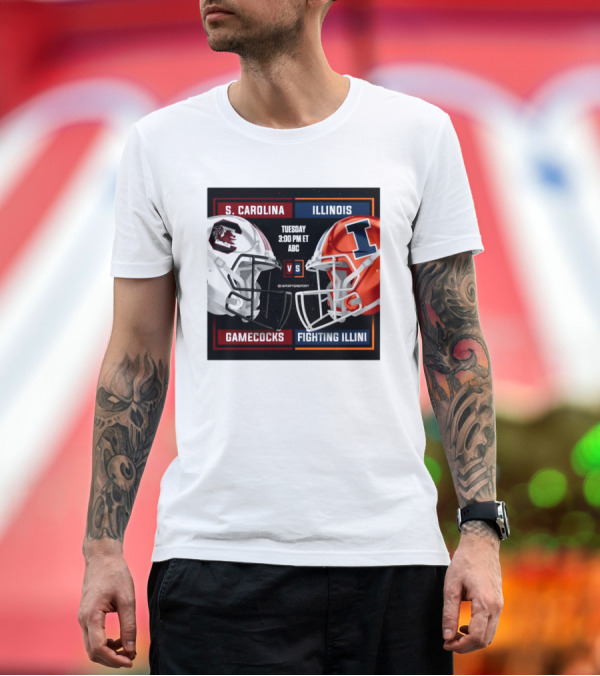 Premium T-Shirt: S. Carolina Gamecocks Vs Illinois Fighting Illini Tuesday 3:00 PM ET ABC Spurs Up Helmet T-Shirt S. Carolina Gamecocks Vs Illinois Fighting Illini Tuesday 3:00 PM ET ABC Spurs Up Helmet T-Shirt