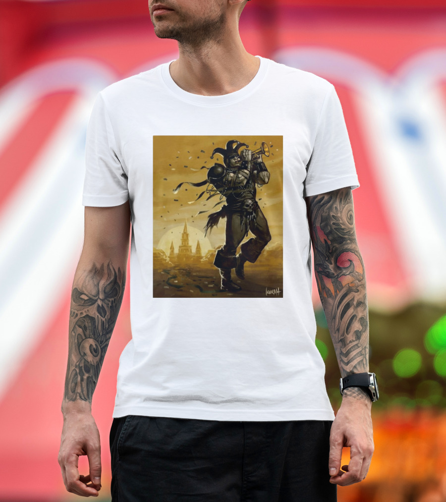 Las Vegas Raiders vs New Orleans Saints Jester Trumpet Celebration Illustrative Painting T-Shirt