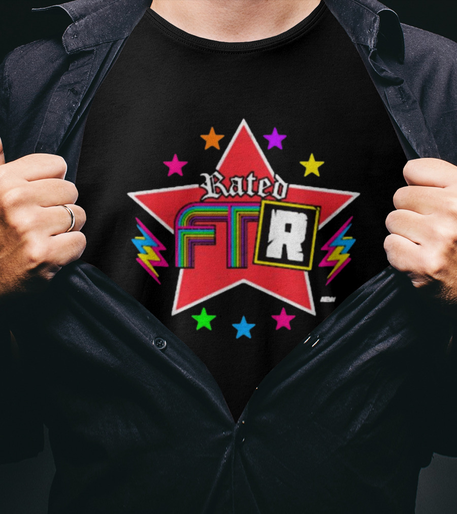 Rated FTR Adam Copeland AEW Star With Lightning And Colorful Retro Stars T-Shirt