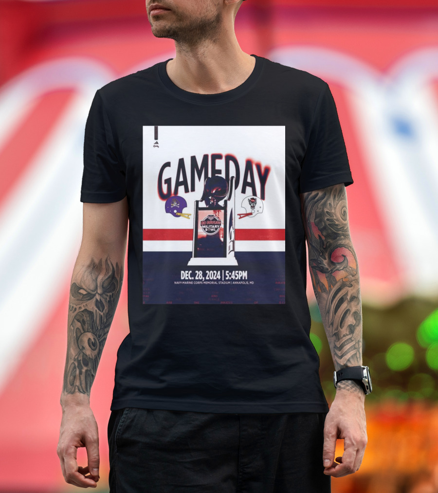 East Carolina Pirates vs NC State Wolfpack Gameday Military Bowl Dec 28 2024 Navy-Marine Corps Memorial Stadium Annapolis MD T-Shirt