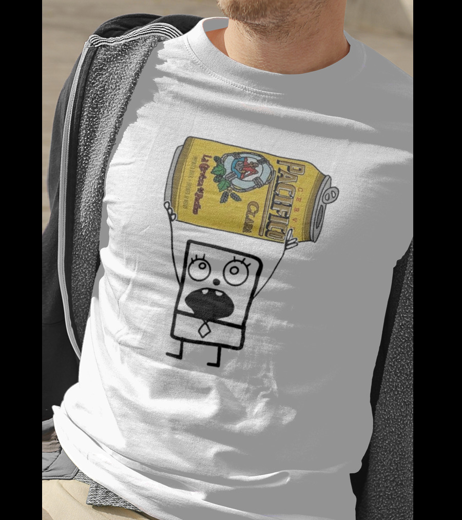 Doodlebob Holding Pacifico Clara La Cerveza Del Pacifico Beer Can T-Shirt