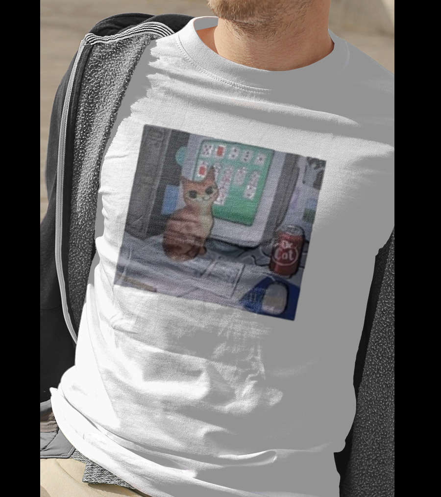 Solitaire Cat Drinking Dr Cat Next To Computer T-Shirt