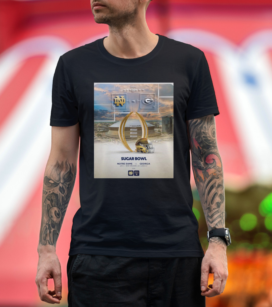 Notre Dame vs. Georgia Sugar Bowl January 2 2025 New Orleans Football Matchup T-Shirt
