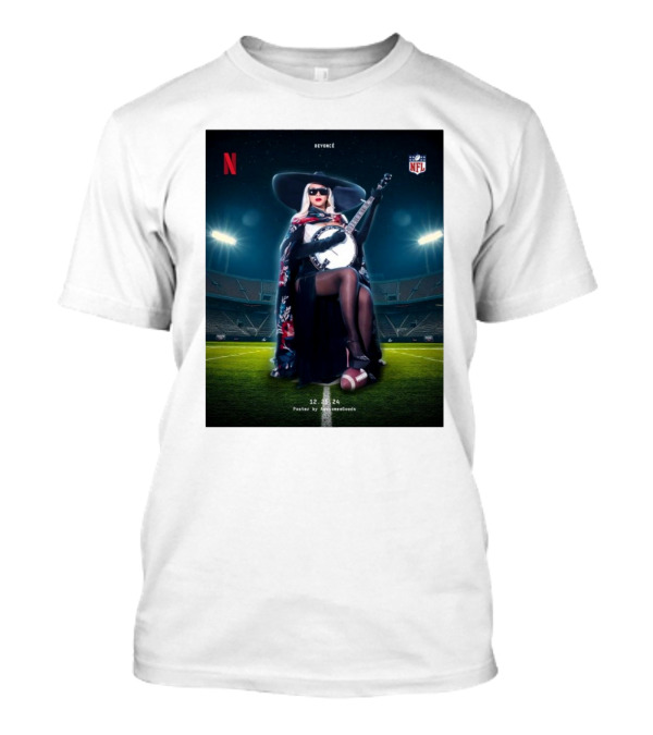 Beyoncé Halftime Show NFL 12.25.2024 Poster By AwesomeeGoods Netflix Banjo Stadium Image T-Shirt