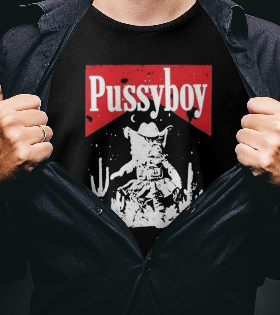 Ezramichelmusic Pussyboy Western Cat Cactus Night Scene T-Shirt