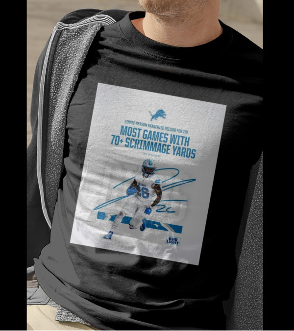 Single-Season Franchise Record Most Games With 70+ Scrimmage Yards Lions Jahmyr Gibbs Signature Bud Light T-Shirt