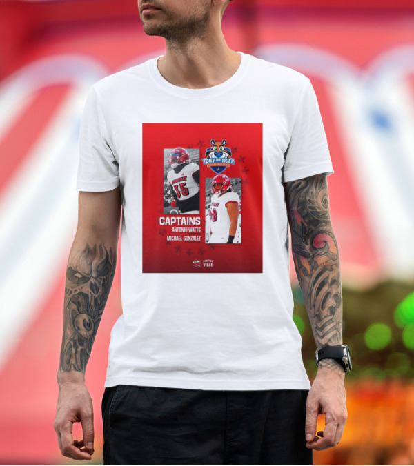Premium T-Shirt: Tony the Tiger Sun Bowl Louisville Cardinals Captains Antonio Watts Michael Gonzalez T-Shirt Tony the Tiger Sun Bowl Louisville Cardinals Captains Antonio Watts Michael Gonzalez T-Shirt