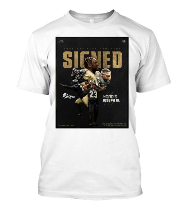 2025 Bay Area Panthers Signed Morris Joseph Jr. Defensive Line University Of Memphis Auburn University T-Shirt