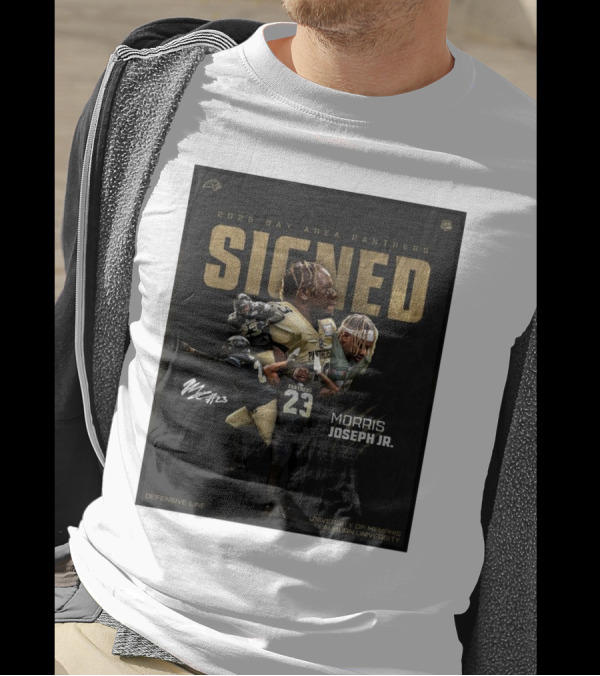 2025 Bay Area Panthers Signed Morris Joseph Jr. Defensive Line University Of Memphis Auburn University T-Shirt
