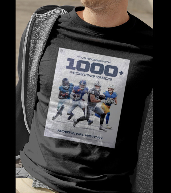 Four Rookies 1000+ Receiving Yards Most In NFL History Brian Thomas Malik Nabers Brock Bowers Ladd McConkey T-Shirt