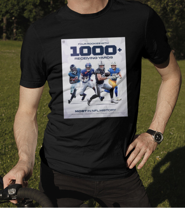 Four Rookies 1000+ Receiving Yards Most In NFL History Brian Thomas Malik Nabers Brock Bowers Ladd McConkey T-Shirt