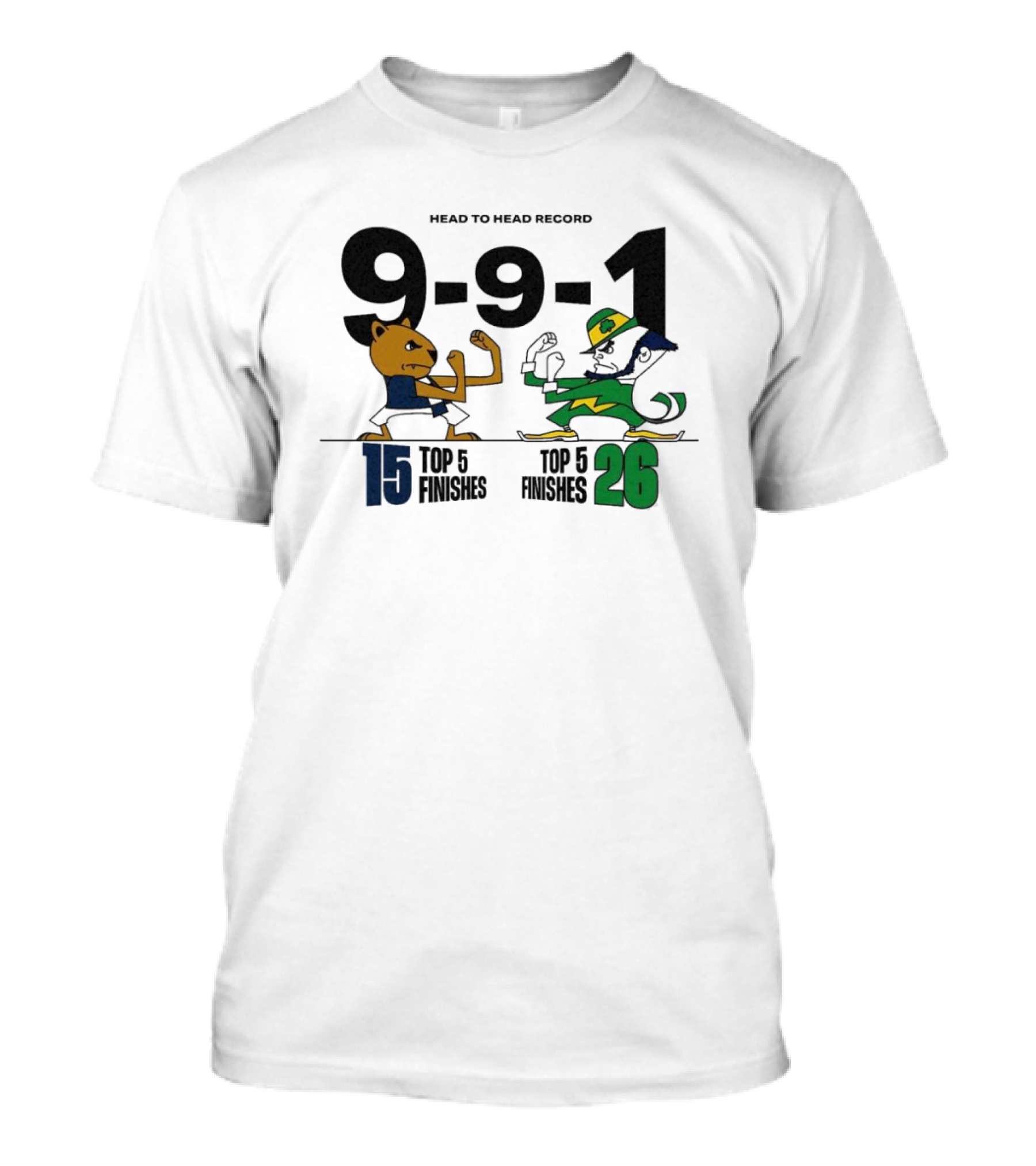 Head To Head Record 9-9-1 Penn State Nittany Lion 15 Top 5 Finishes Notre Dame Fighting Irish 26 Top 5 Finishes T-Shirt